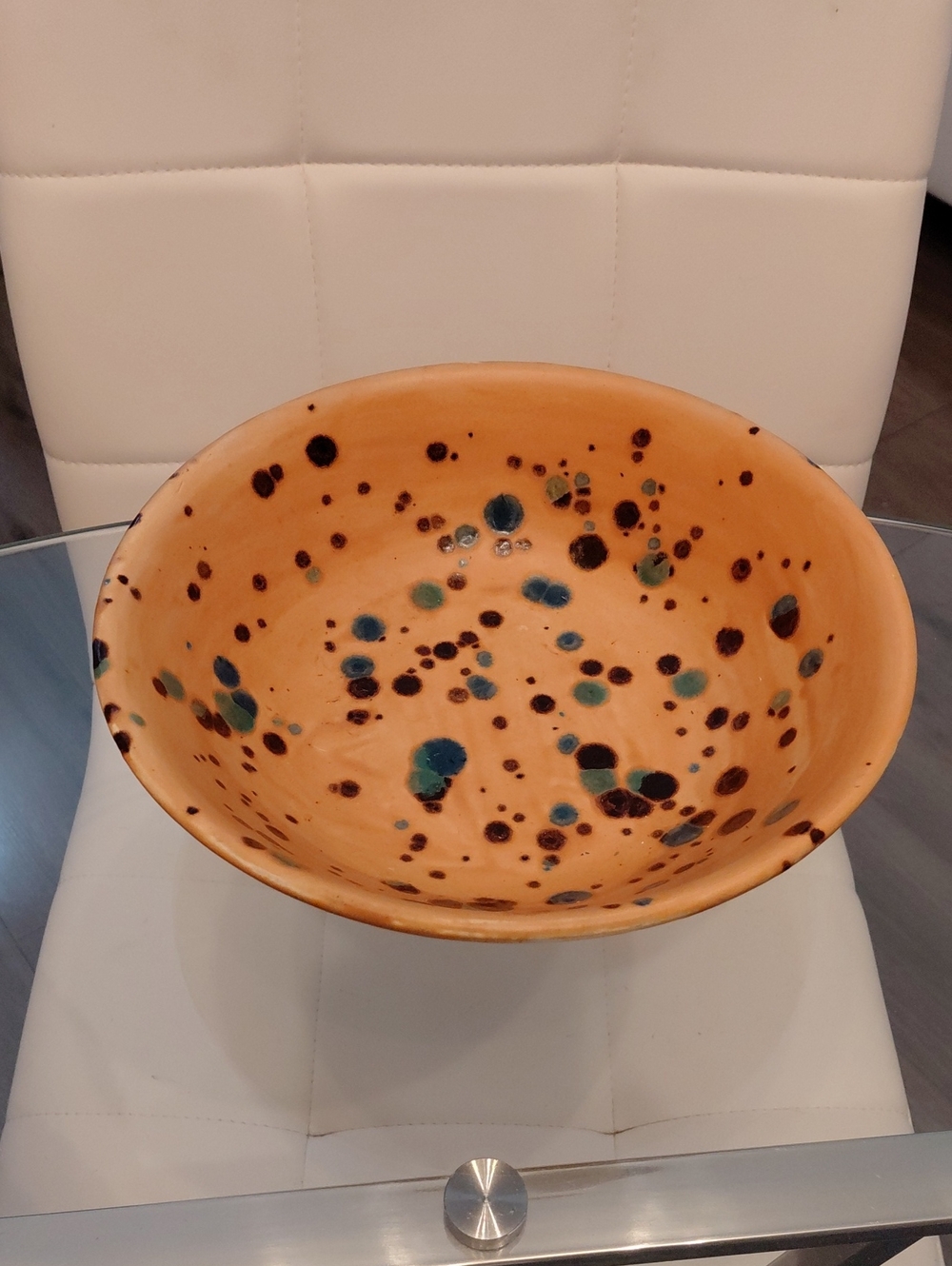 Handcrafted Ceramic Splatter Bowl with Blue and Brown Speckle